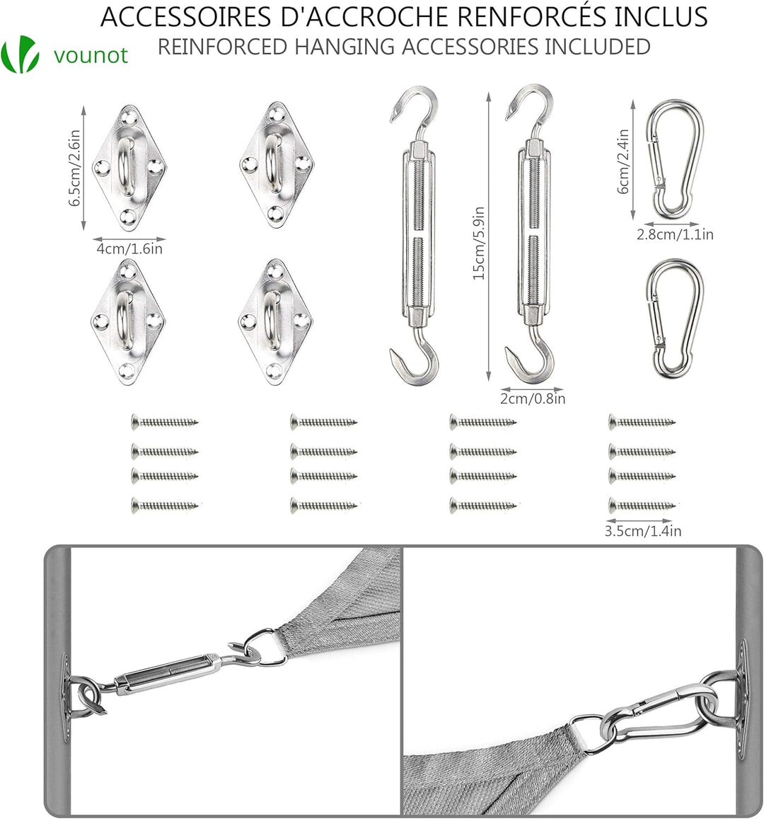 VOUNOT® Sonnensegel Rechteckig mit Befestigung Set, Sonnenschutz Atmungsaktiv und UV Schutz, für Bal