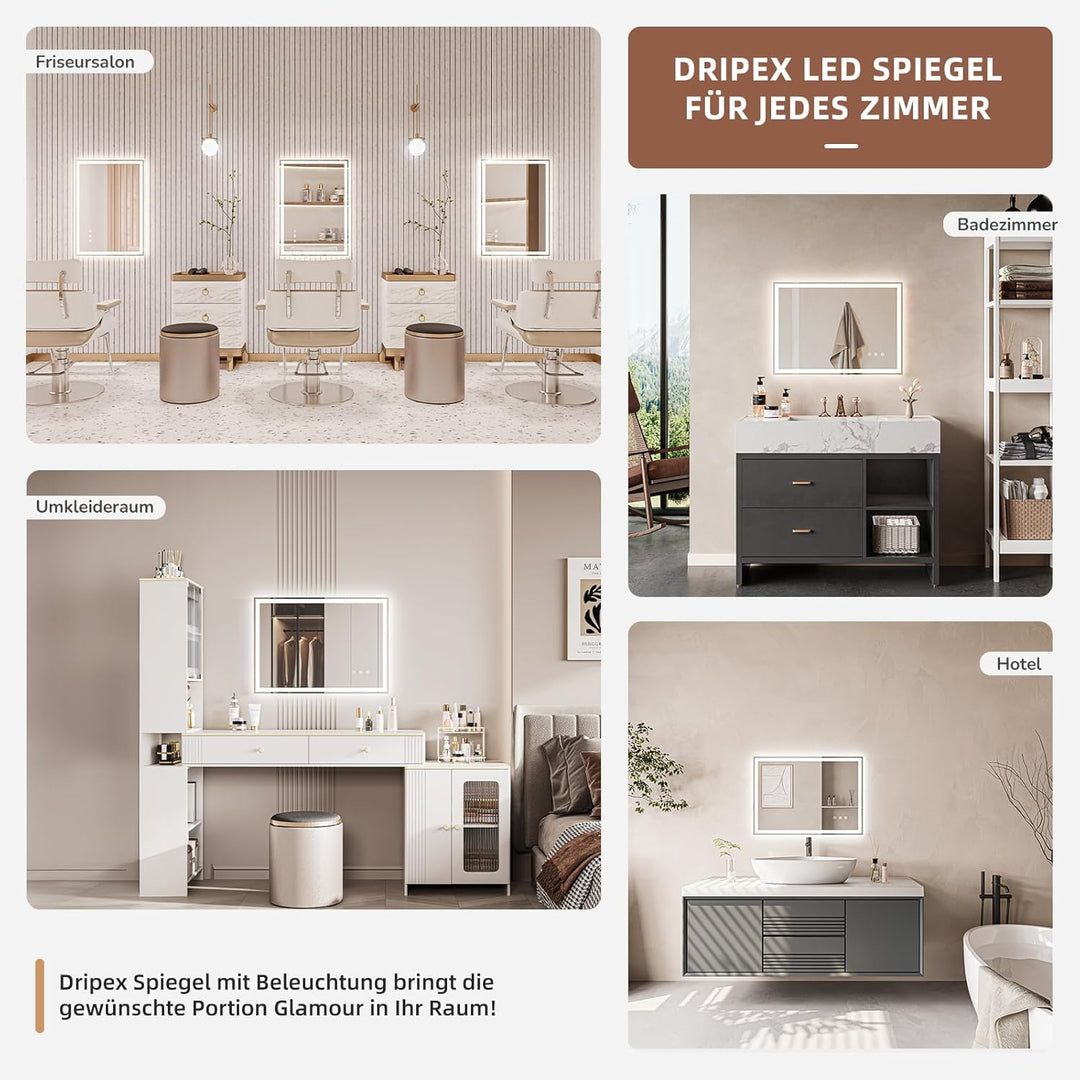 Badezimmerspiegel Led Badspiegel, Speicherfunktion, Touch-Schalter, Druckknopf, Dimmbar, 3 Lichtfarb