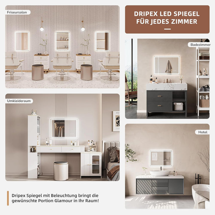 Badezimmerspiegel Led Badspiegel, Speicherfunktion, Touch-Schalter, Druckknopf, Dimmbar, 3 Lichtfarb