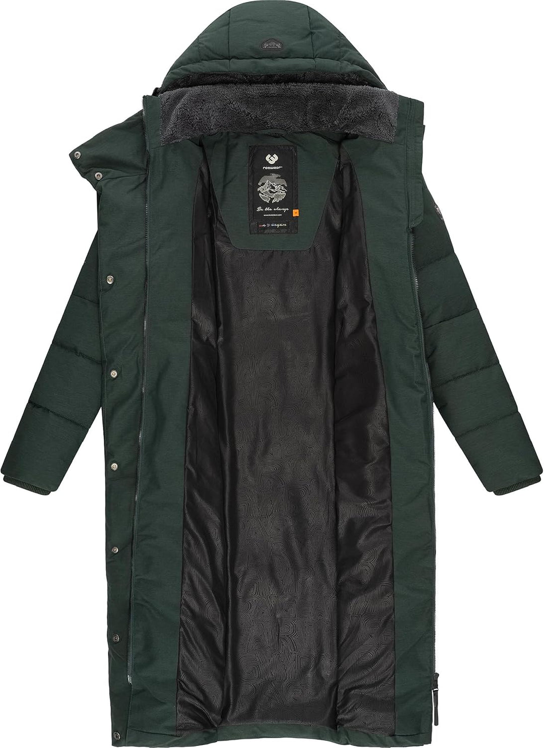 Ragwear Damen Wintermantel warmer Steppmantel lang mit Kapuze Pavla Long XS-6XL S Dark Green23, S Da