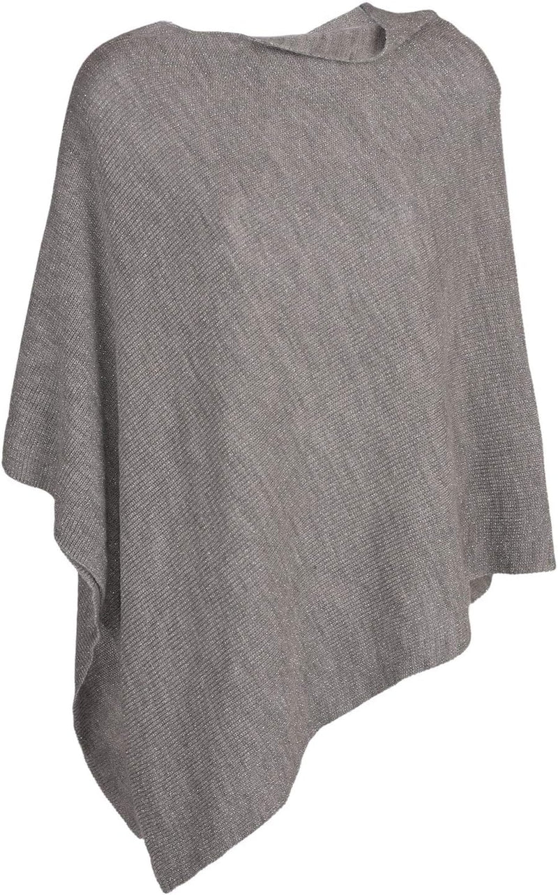 styleBREAKER Damen Feinstrick Poncho in Unifarben mit Glitzerfäden, asymmetrischer Schnitt, Ärmellos