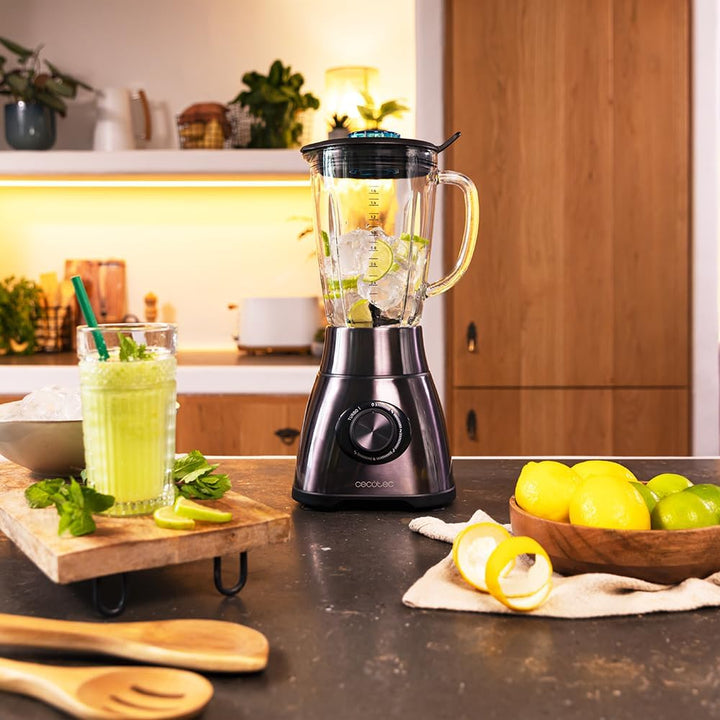 Cecotec Standmixer Power Black Titanium 2500MAX Go. 2500 W maximale Leistung, 6 Klingen mit schwarze