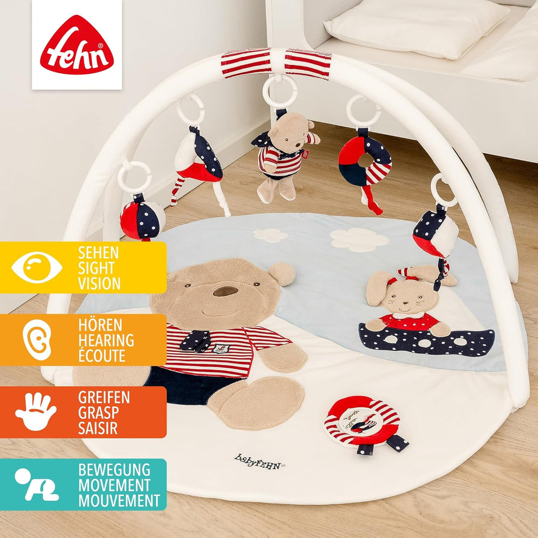Fehn 078220 3-D-Activity-Decke Teddy / Spielbogen mit 5 abnehmbaren Spielzeugen für Babys Spiel & Sp