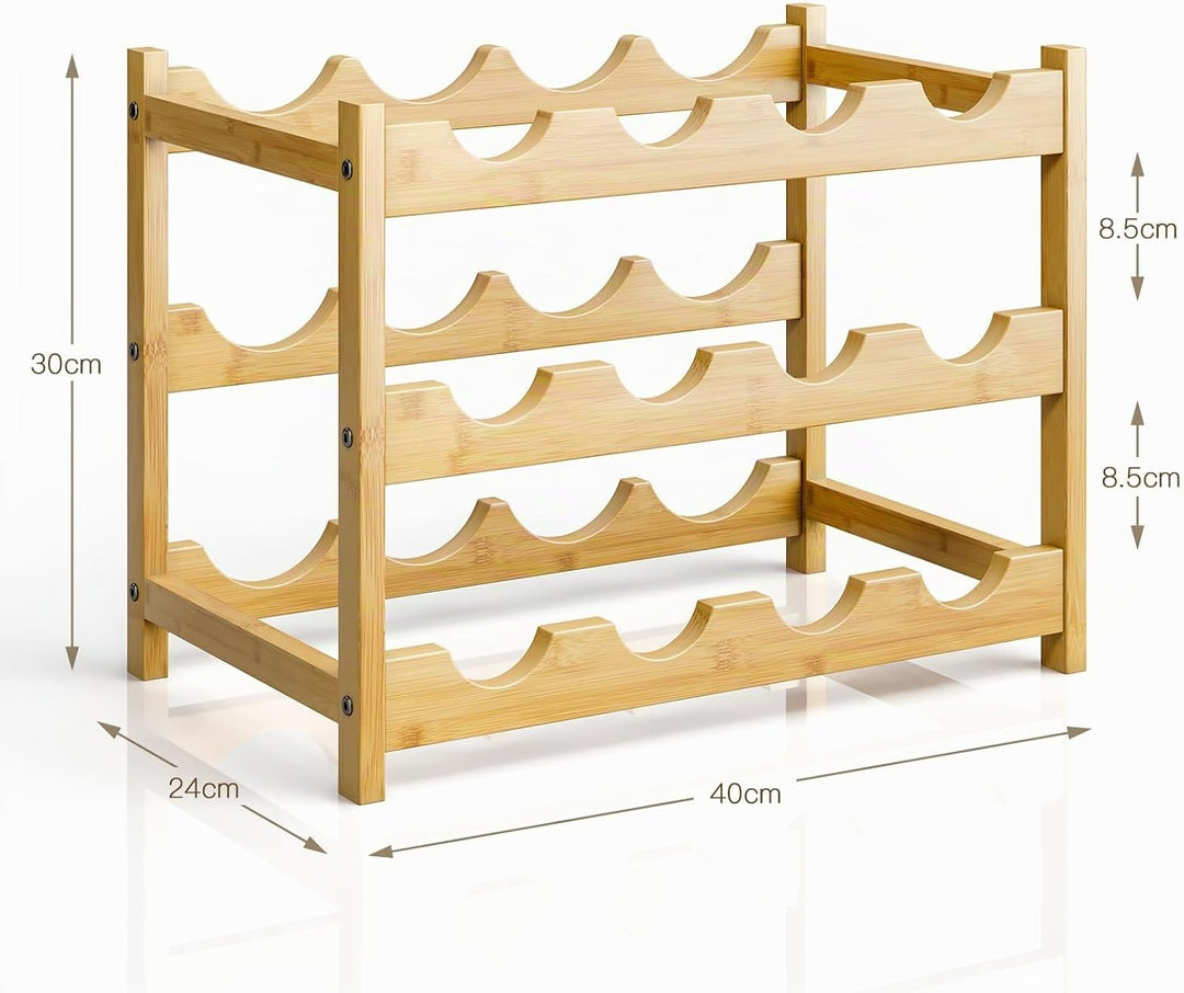 Dripex Weinregal klein, Flaschenregal mit 3 Ebenen, Flaschenhalter 12 Flaschen, Holz Weinständer ste