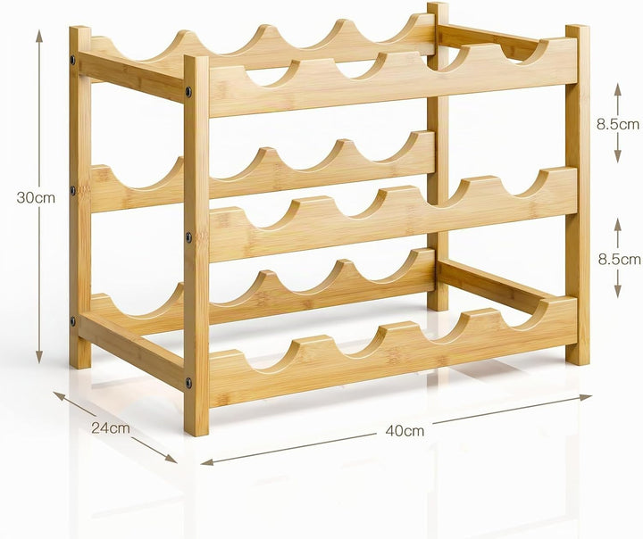 Dripex Weinregal klein, Flaschenregal mit 3 Ebenen, Flaschenhalter 12 Flaschen, Holz Weinständer ste