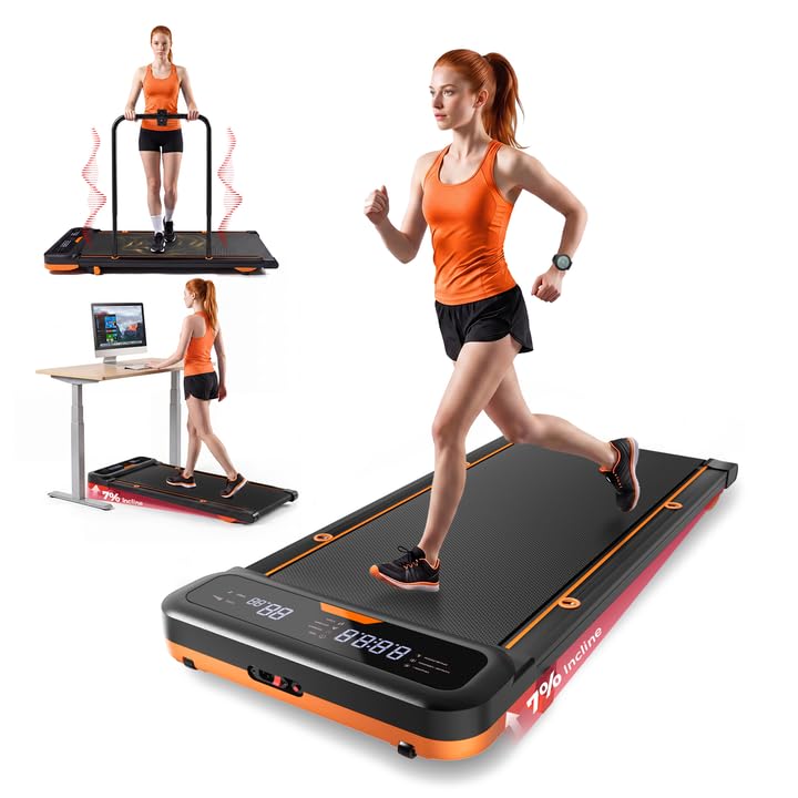 4 in 1 Walking Pad mit 7% Steigung, Laufband für Zuhause mit Vibration & Abnehmbarer Haltestange, le
