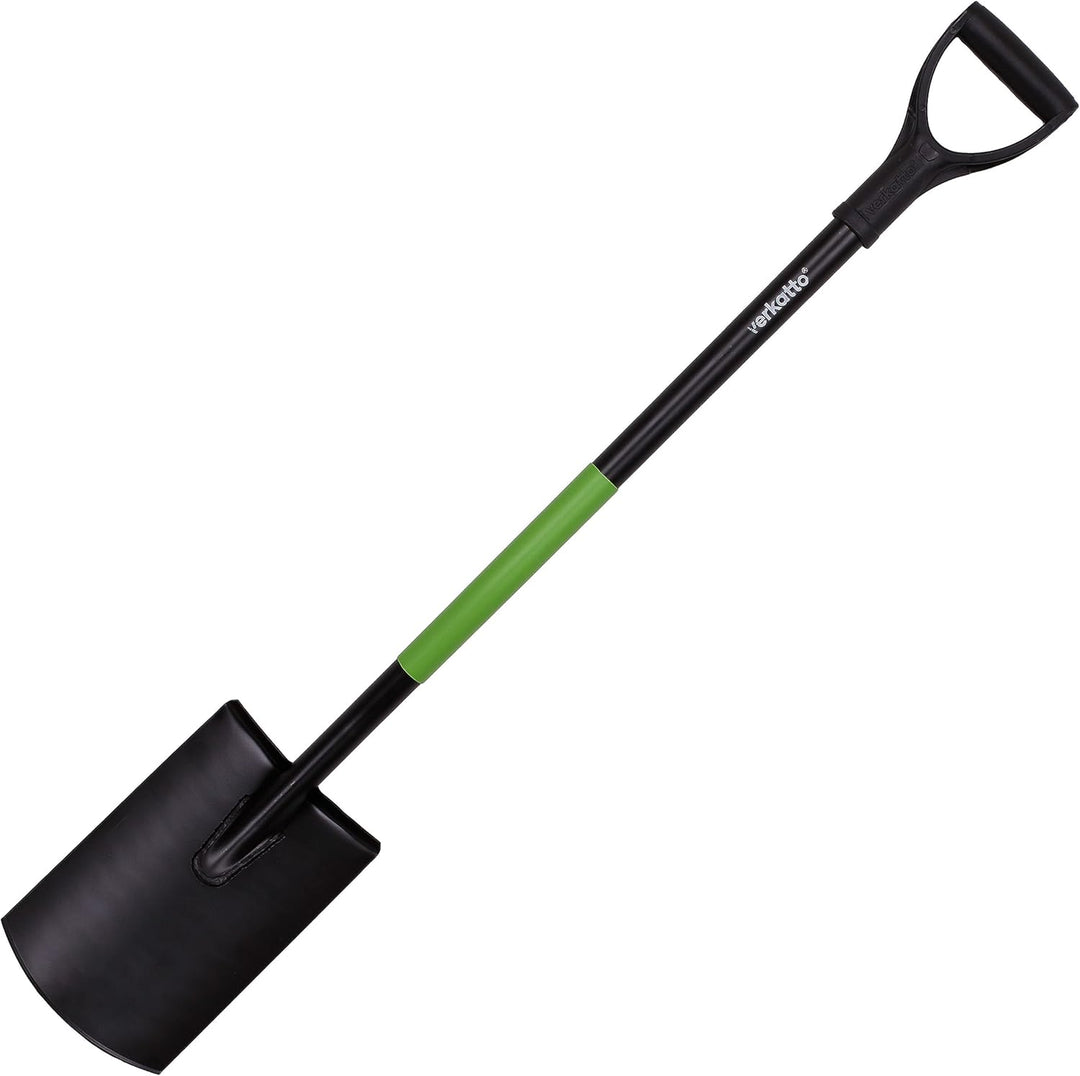 Mivos Runder Gärtnerspaten aus Gehärtetem Stahl - 110 cm - Gartenspaten mit Breite Trittkante - Grab