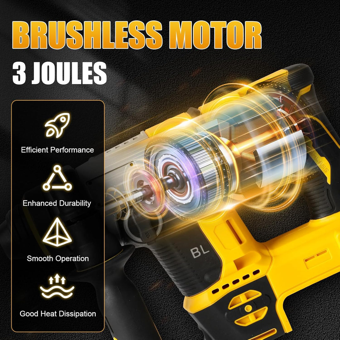 1250W Akku Kombihammer und Bohrlöcher 2-in-1 kompatibel mit DeWalt 20V Akku(ohne Akku),22 mm Bürsten