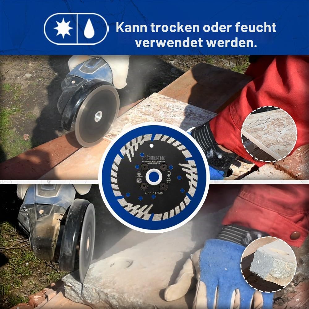 SHDIATOOL Diamant-Trennscheibe 230mm mit Turbo Schrägen Schutzzähnen für Beton Backstein Fliese Gran