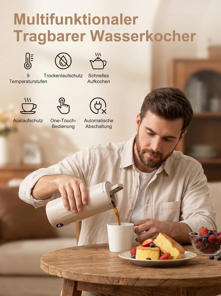 Reisewasserkocher Klein, 600ML Tragbarer Wasserkocher