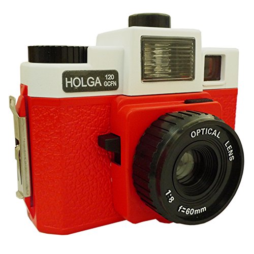 Holga Brand 120GCFN Filmkamera (Glaslinse, mehrfarbiger Blitz), Weiss/Rot