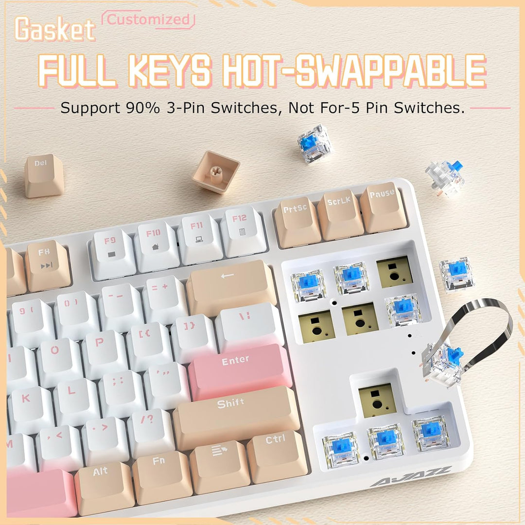 AJAZZ AK871 Kabellose Gaming-Tastatur 75%, Bluetooth/2,4 GHz Wireless Dual-Modi, TKL 80% Mechanische