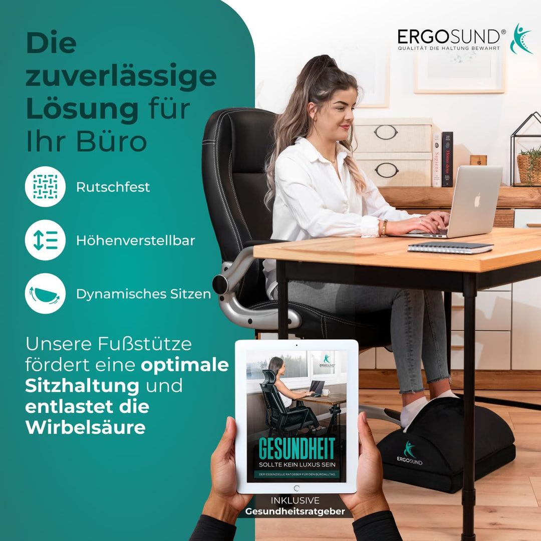 ERGOSUND Fussstütze Schreibtisch [mit verbesserter Flausch-Fusstasche] Höhenverstellbare Fussbank [r