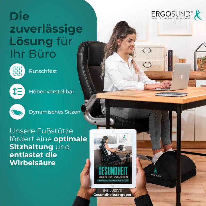 ERGOSUND Fussstütze Schreibtisch [mit verbesserter Flausch-Fusstasche] Höhenverstellbare Fussbank [r