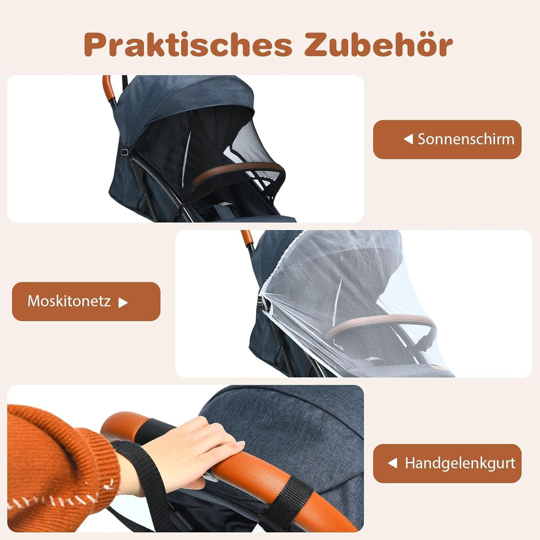 FANTASK Kinderbuggy faltbar, 5-Punkt-Sicherheitsgurt mit Liegefunktion, Reisebuggy mit Verdeck & ver