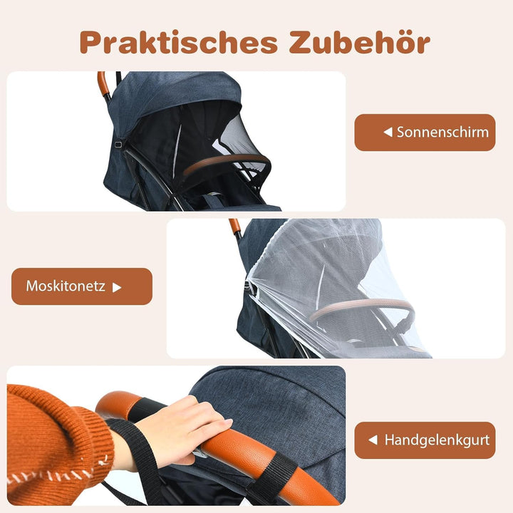 FANTASK Kinderbuggy faltbar, 5-Punkt-Sicherheitsgurt mit Liegefunktion, Reisebuggy mit Verdeck & ver