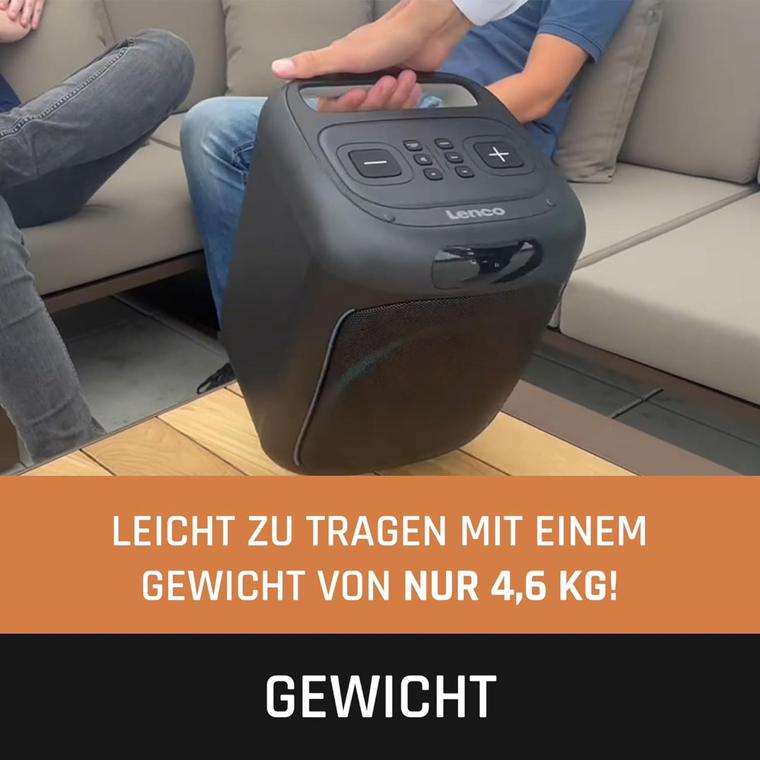 Lenco PA-100 Bluetooth PartyBox - Tragbarer Party-Lautsprecher - Bluetooth 5.0 mit TWS - IPX4 - Part