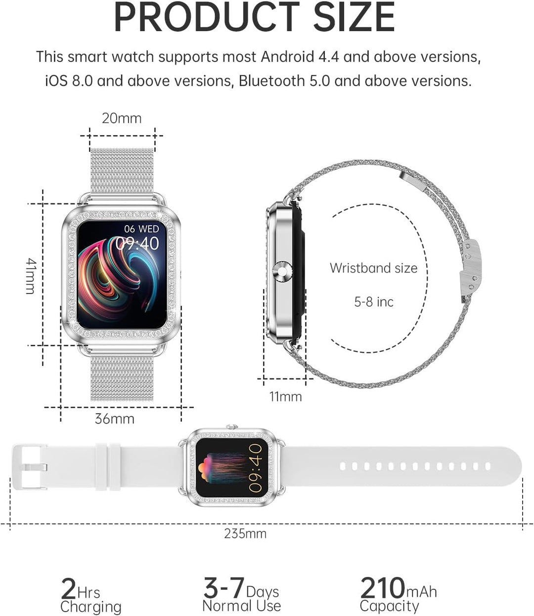 Erkwei Smartwatch Damen mit Bluetooth Anrufe 1.59" Zoll Touchscreen Fitness Tracker Schrittzähler He