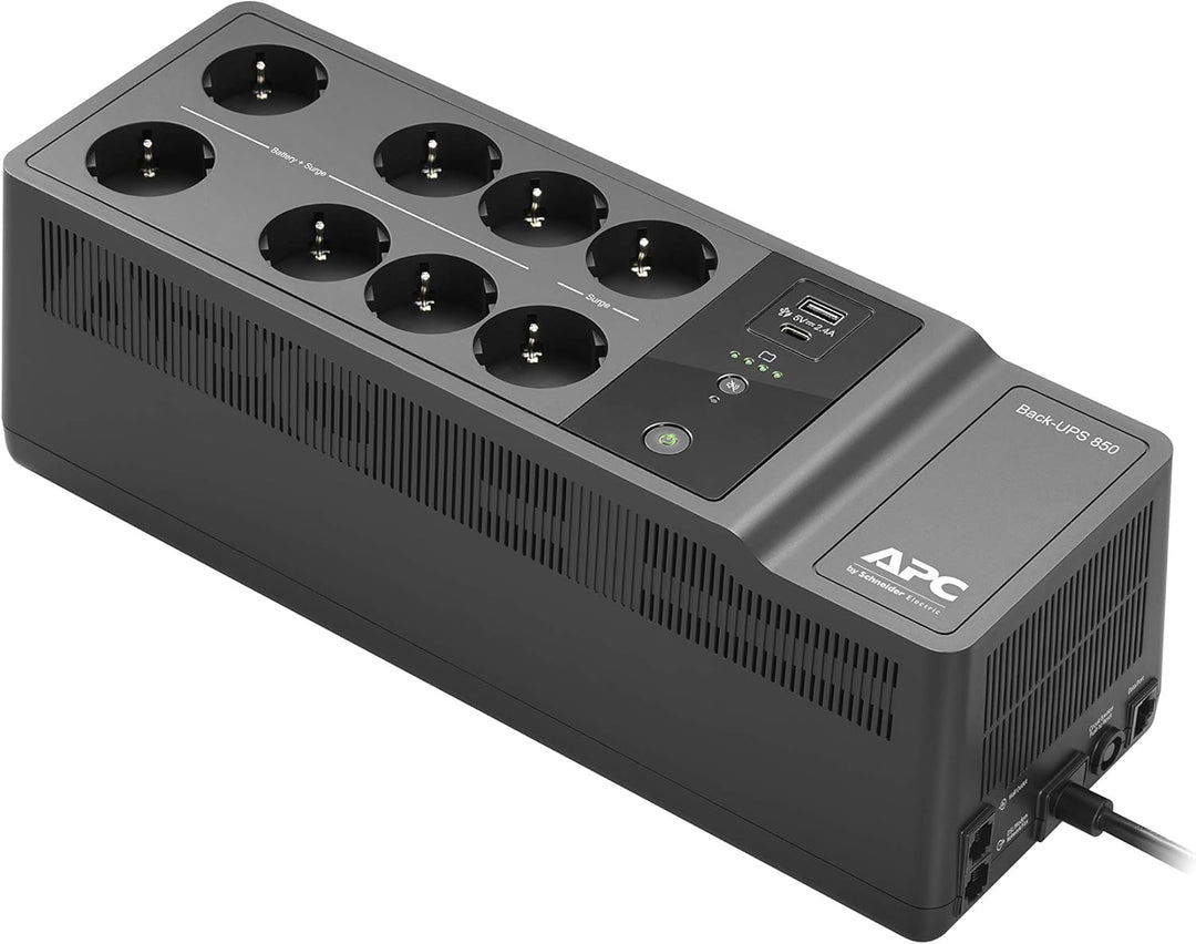 APC by Schneider Electric Back-UPS ES - BE850G2-SP 650VA mit 8 Schuko-Steckdosen und USB A und C Lad