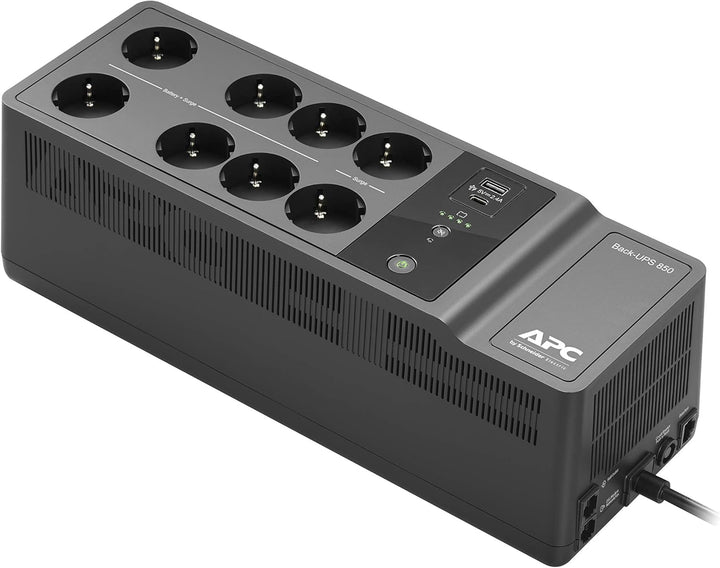 APC by Schneider Electric Back-UPS ES - BE850G2-SP 650VA mit 8 Schuko-Steckdosen und USB A und C Lad