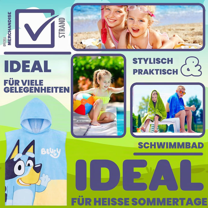 BlueY Badeponcho Kinder mit Kapuze Baumwolle Frottee Poncho Handtuch Kinder Jungen Mädchen Kaputzenh