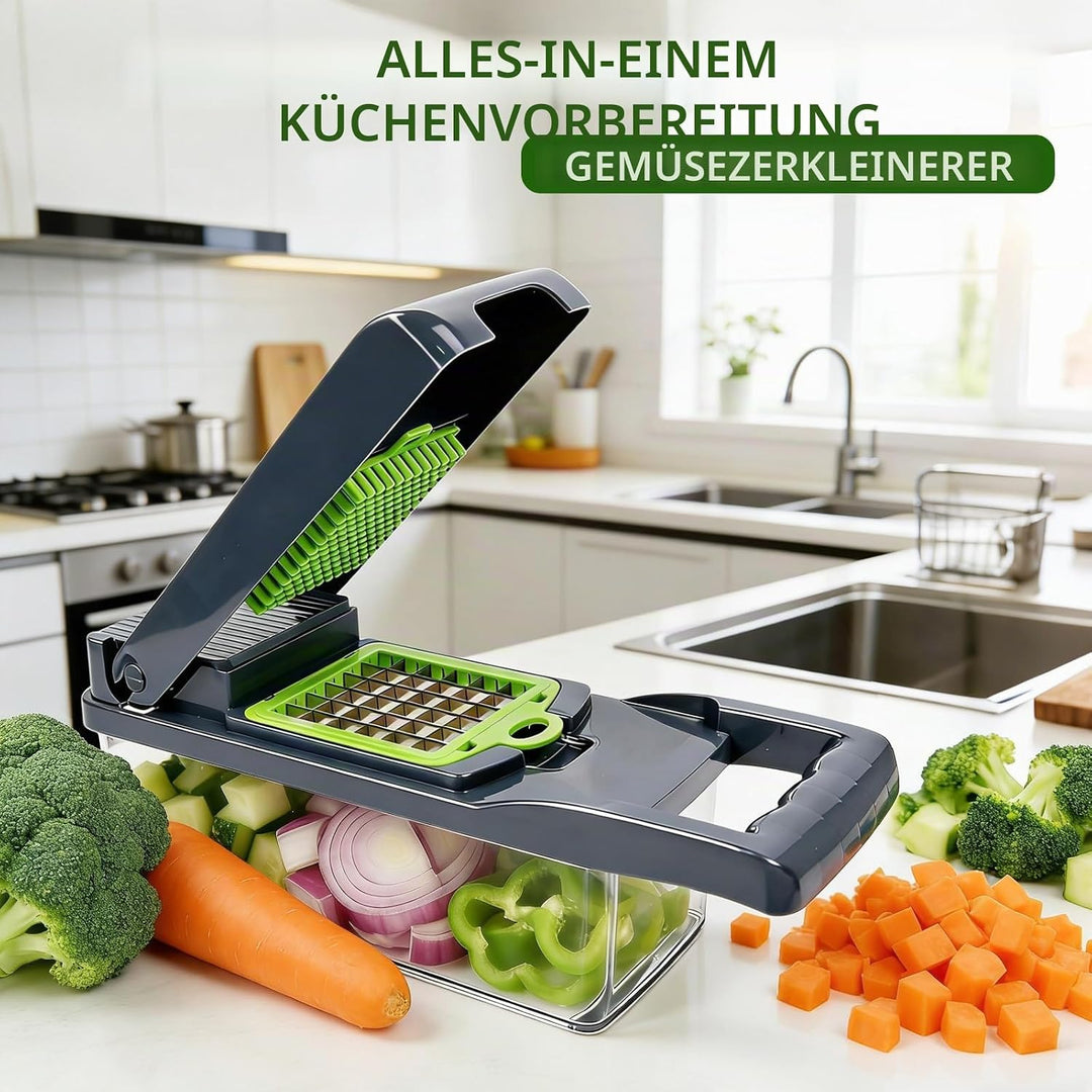 16-in-1 Gemüseschneider & MandoIine – Multifunktionaler Gemüsehobel mit Auffangbehälter, Abtropfkorb