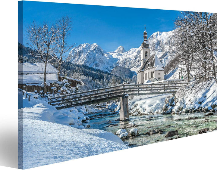 Bild auf Leinwand Panorama Blick Auf Malerische Winterlandschaft In Den Bayerischen Alpen Mit Berühm
