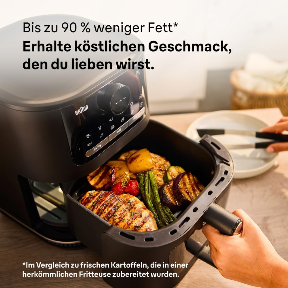 Braun MultiFry 5 HF5073IBK, 3-in-1 Heissluftfritteuse, 6L Airfryer, 80-220°, 20 Programme, spülmasch