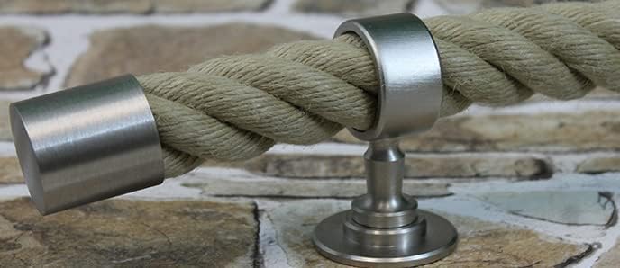 Handlaufseil Set 30mm - bestehend aus 2 Endkappen 5 Seilträger vernickelt und 5m "Nature Touch" Hand