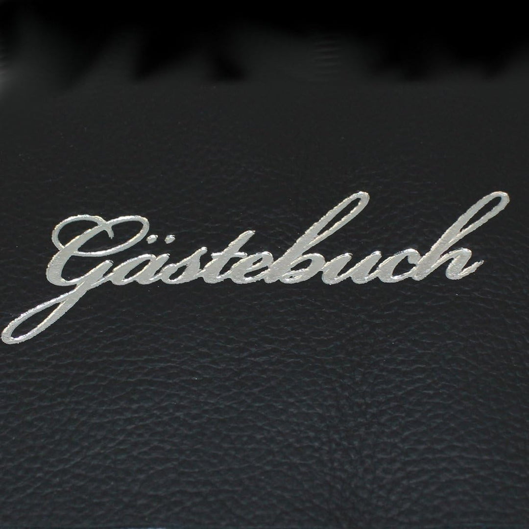 Gästebuch Leder schwarz mit Silberschnittblock und Prägung"Gästebuch"
