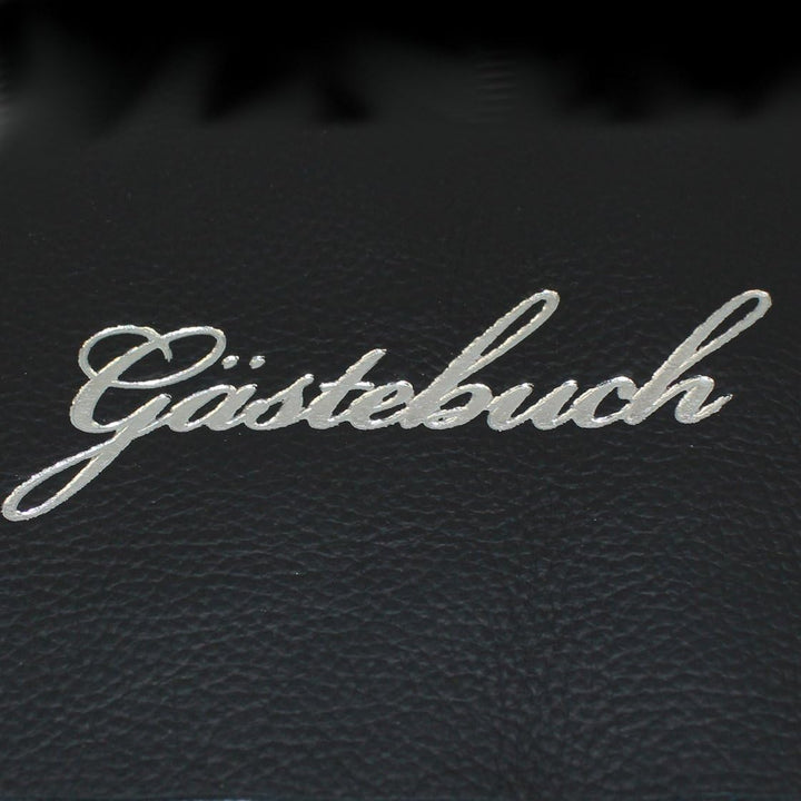Gästebuch Leder schwarz mit Silberschnittblock und Prägung"Gästebuch"