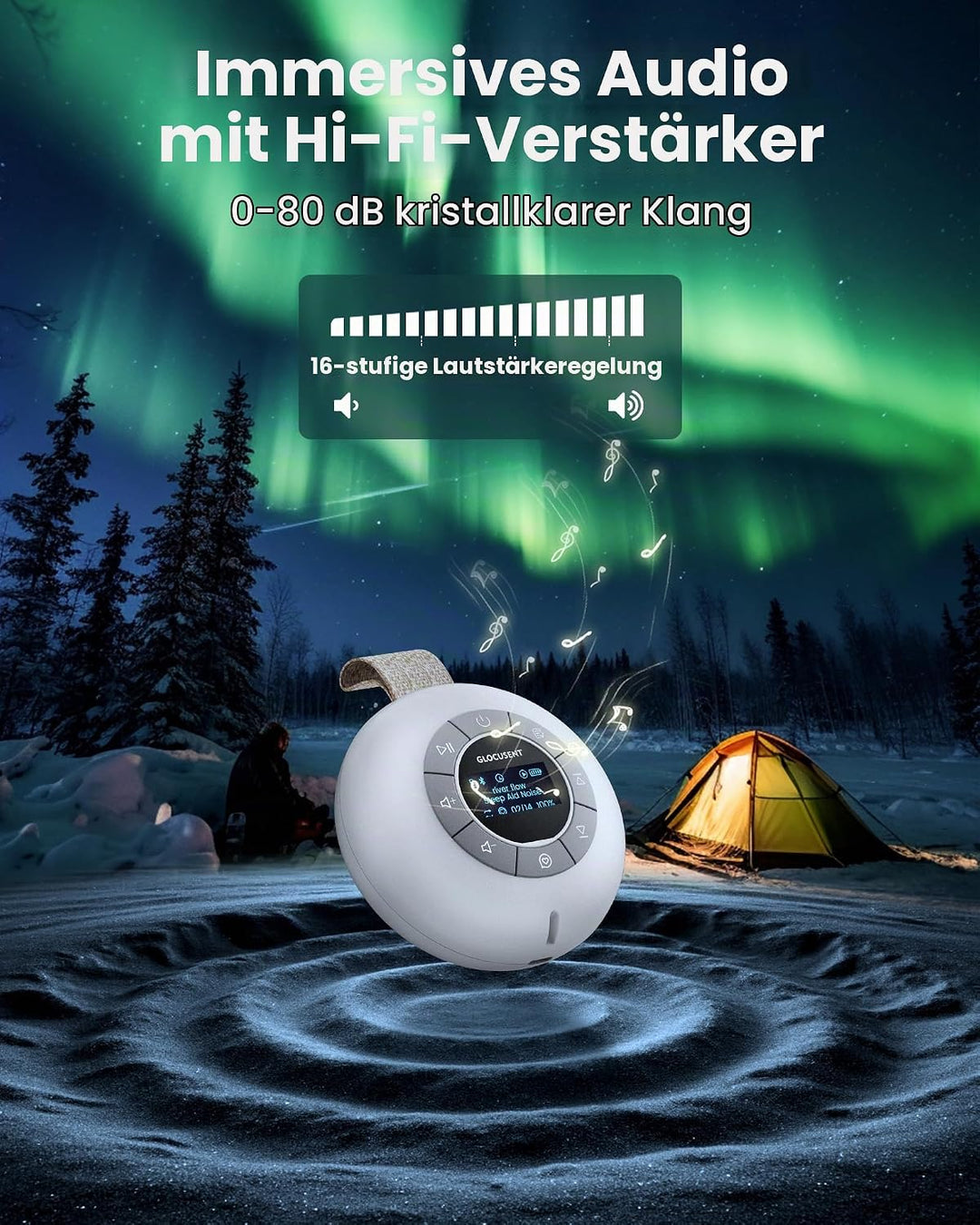 Glocusent Nachttischlampe Baby &amp; White Noise Machine mit 62 Sounds &amp; 9 Farben, Bluetooth, 2000mAh Ak