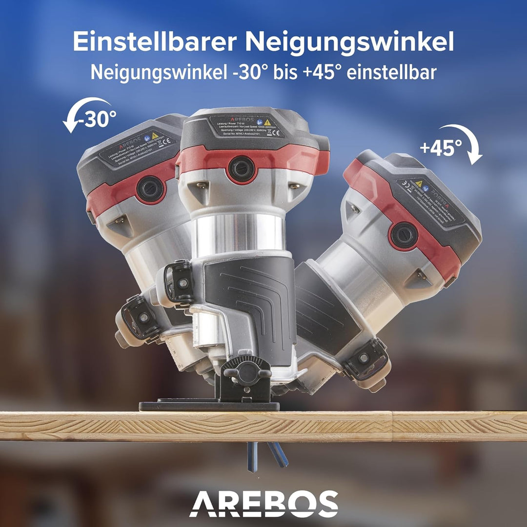 Arebos Oberfräse | Holz Fräse Fräsmaschine | 710W | Tauchbasis & Trimmer | mit Werkzeugtasche |