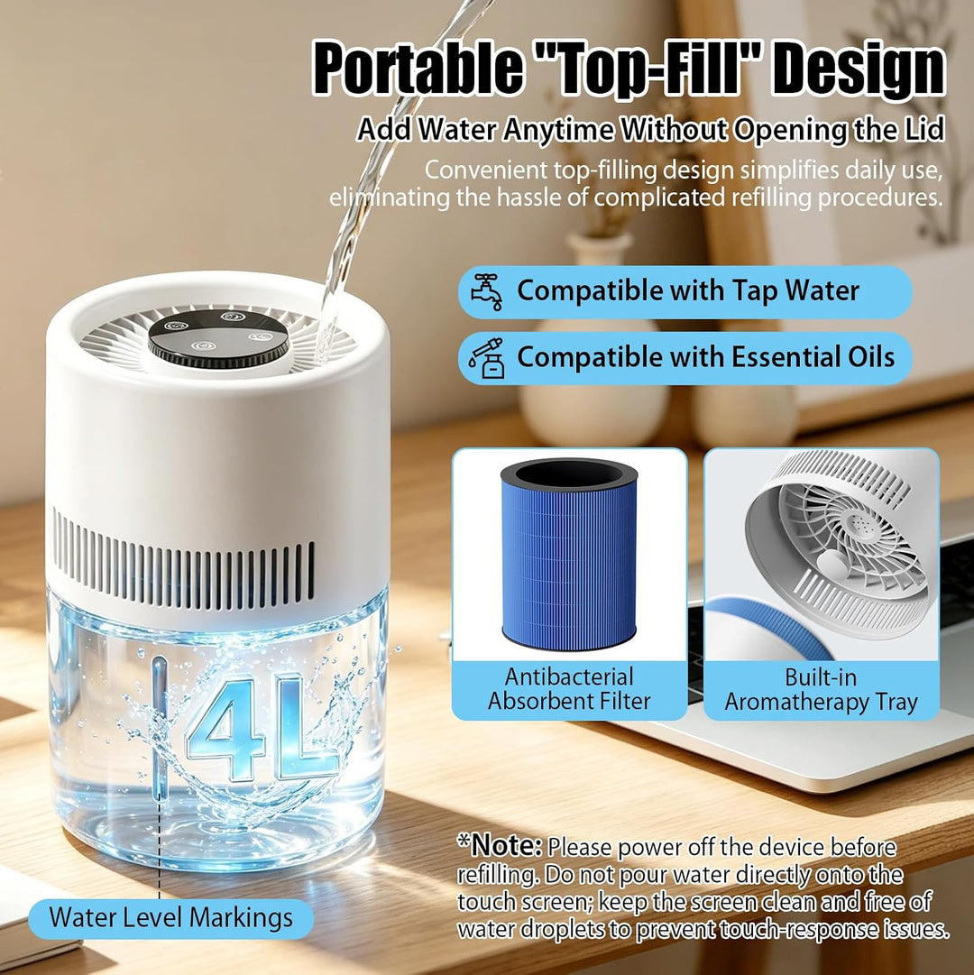 2-in-1 Luftreiniger und Luftbefeuchter, 4L Ruhig Smart Air Feuchrifier