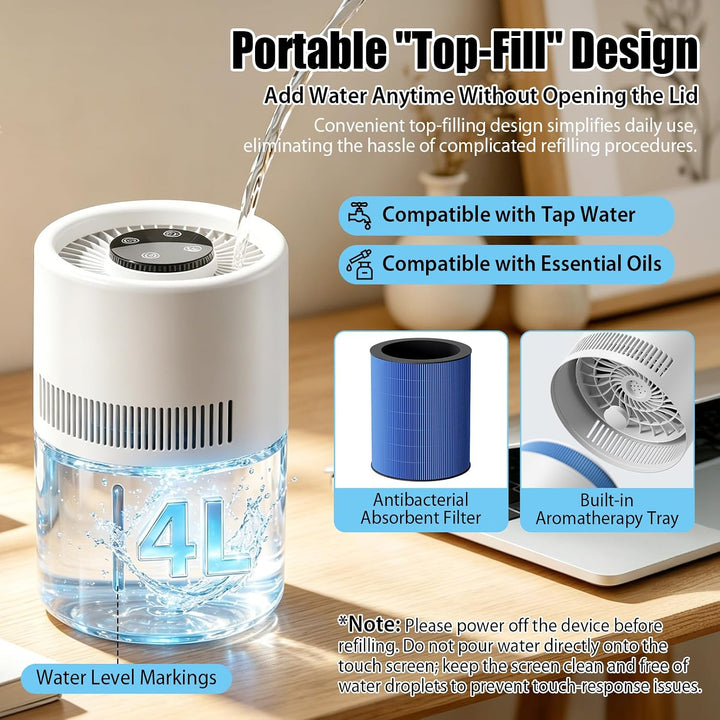 2-in-1 Luftreiniger und Luftbefeuchter, 4L Ruhig Smart Air Feuchrifier