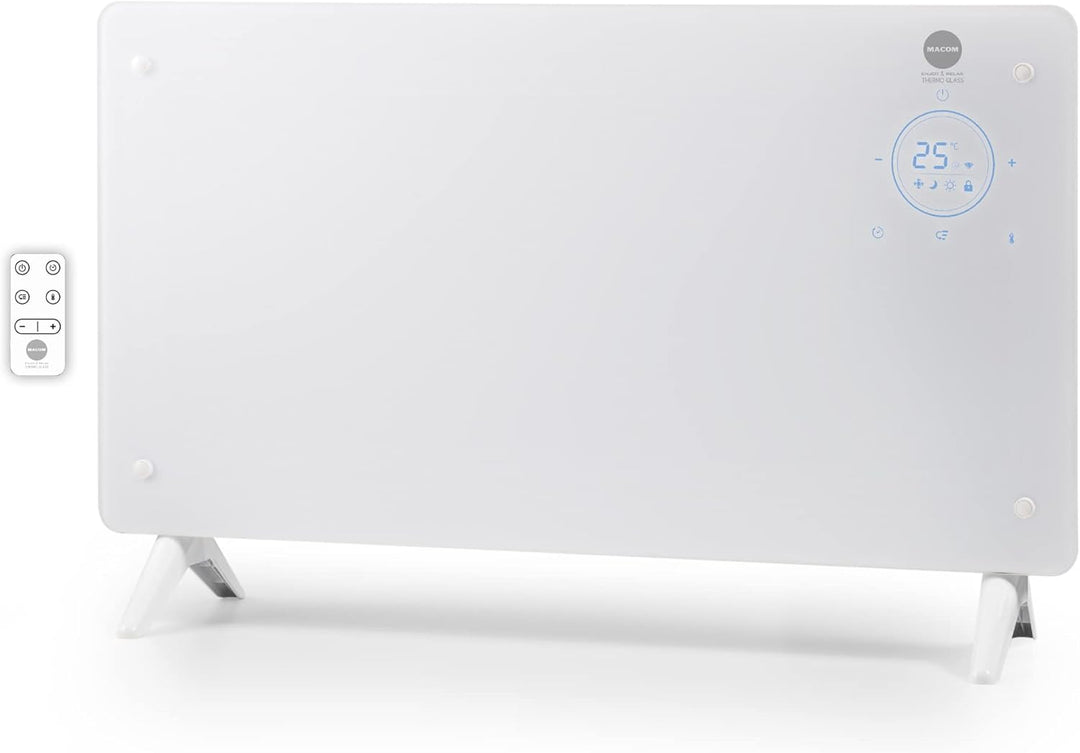 Macom Enjoy & Relax 937 Thermo Glass Konvektor mit 24h Timer und Raumthermostat, Weiss, 1000/2000W