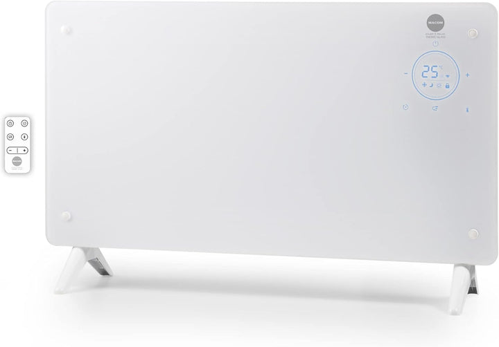 Macom Enjoy & Relax 937 Thermo Glass Konvektor mit 24h Timer und Raumthermostat, Weiss, 1000/2000W