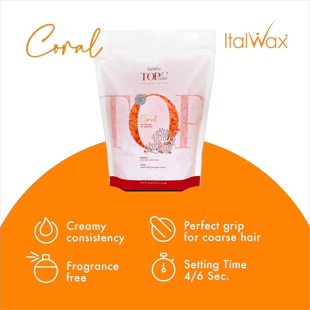 Italwax Top Line Coral - 750g - Waxing Perlen für Haarentfernung - Duftlos - Synthetische Formulieru