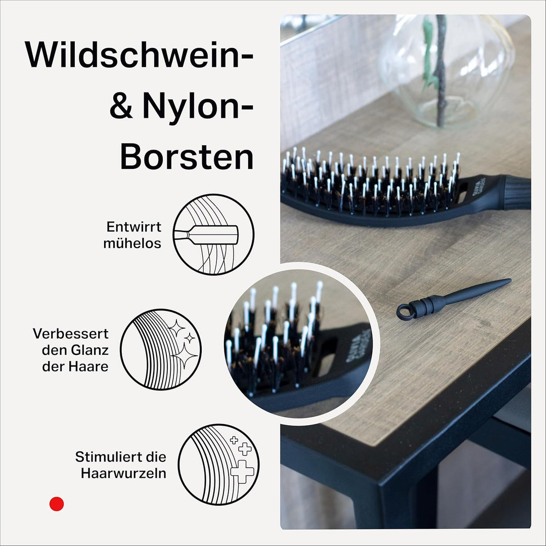 Olivia Garden Fingerbrush Care Iconic - Small - Schwarz - Detangler Bürste mit Wildschweinborsten &