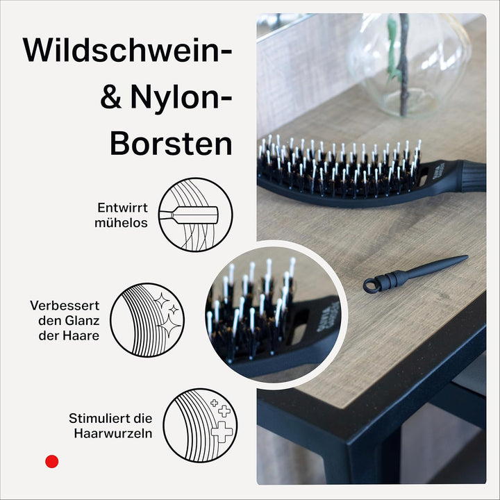 Olivia Garden Fingerbrush Care Iconic - Small - Schwarz - Detangler Bürste mit Wildschweinborsten &