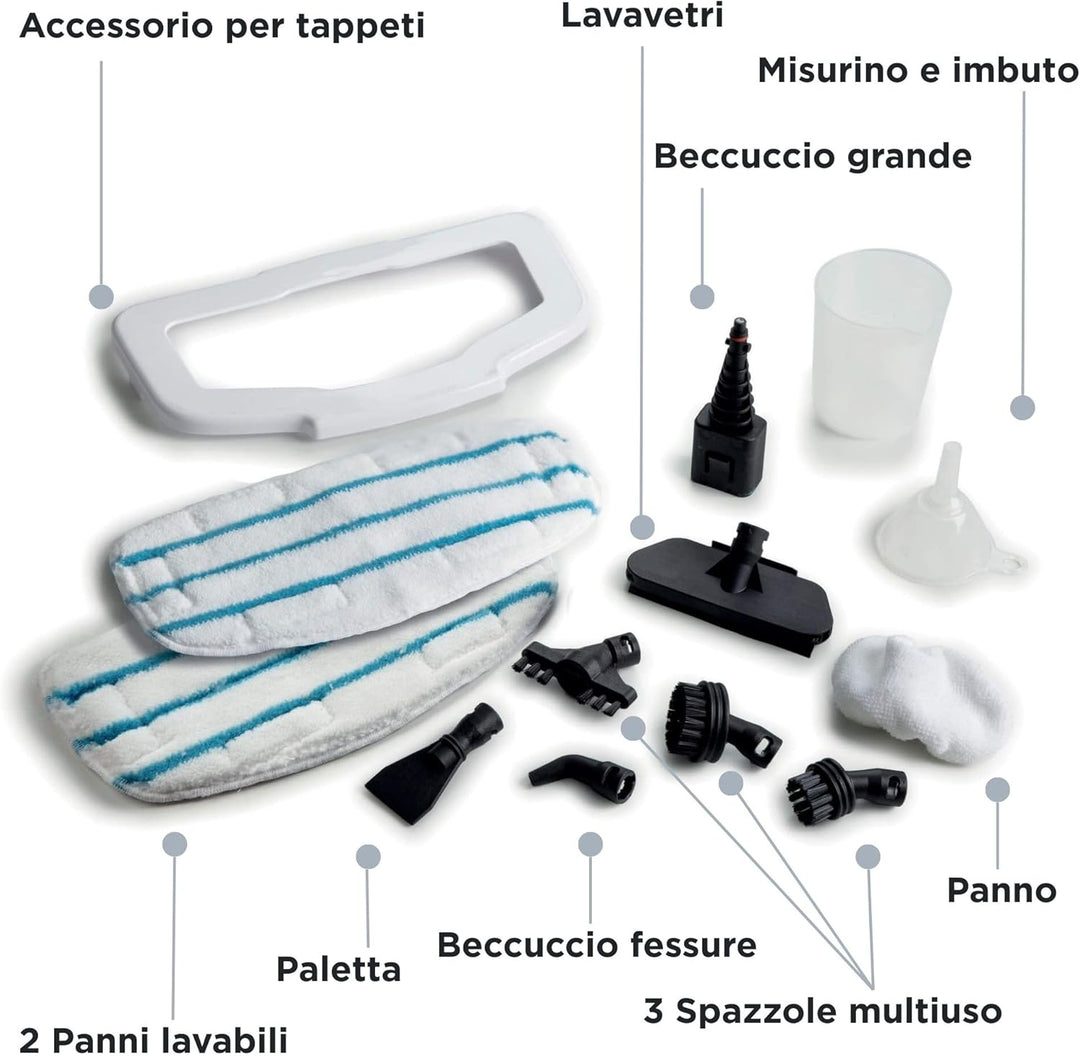 Ariete 4175 Dampfbesen 10-in-1-Dampfreiniger, 1500W, Wassertank 350cc, entfernt bis zu 99% der Bakte