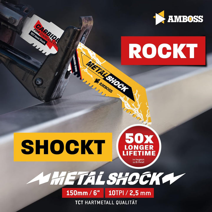 AMBOSS METAL SHOCK - 3x Säbelsägeblatt Länge 230 mm / 10 ZpZ - ideal für Abriss / Aufbau / Demontage