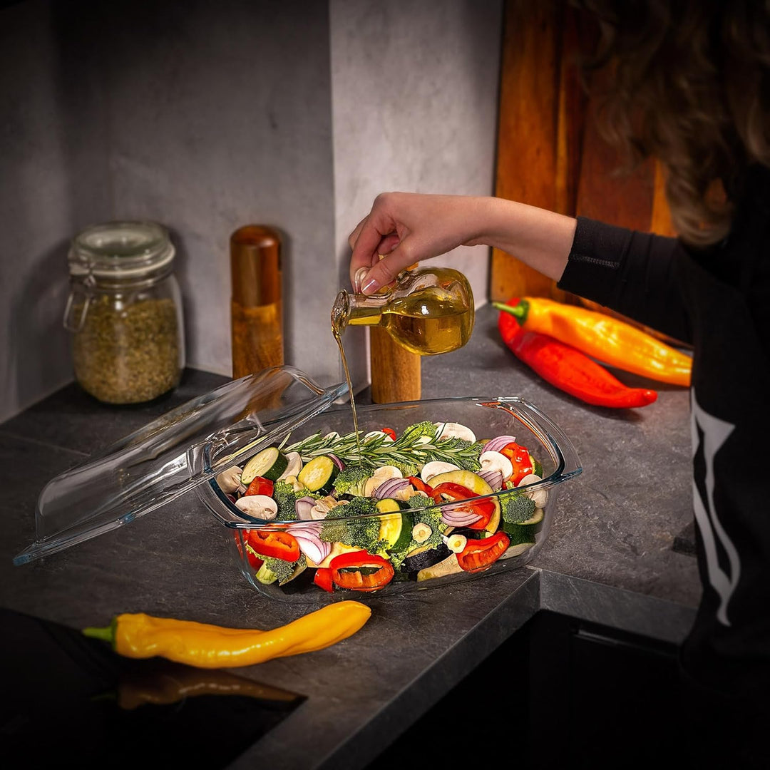 KADAX Glasbräter, Auflaufform mit Deckel aus hitzebeständigem Glas, feuerfestes Gefäss für Lasagne,