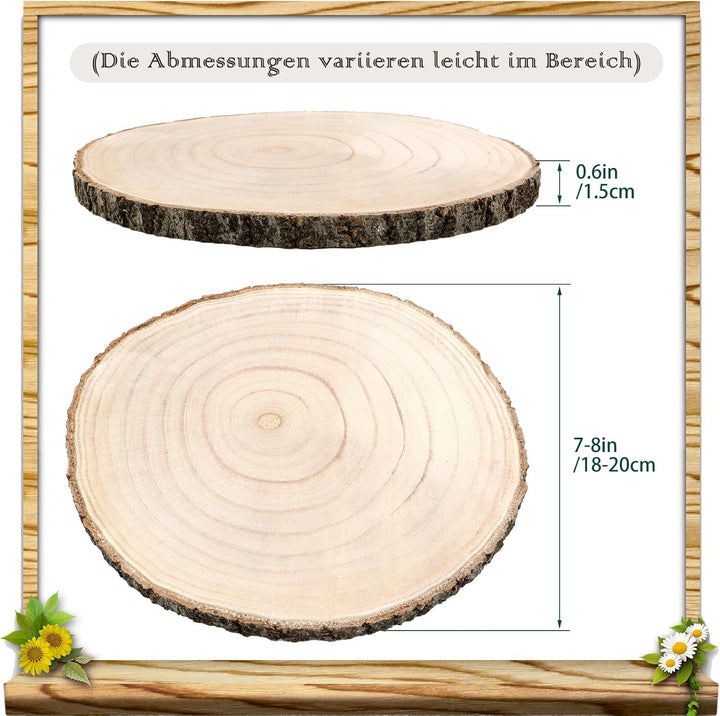 Holzscheiben 4 Stück, 18–20 cm und eine dicke von 15 mm Baumscheibe Holzplatte Rund für Tafelaufsätz