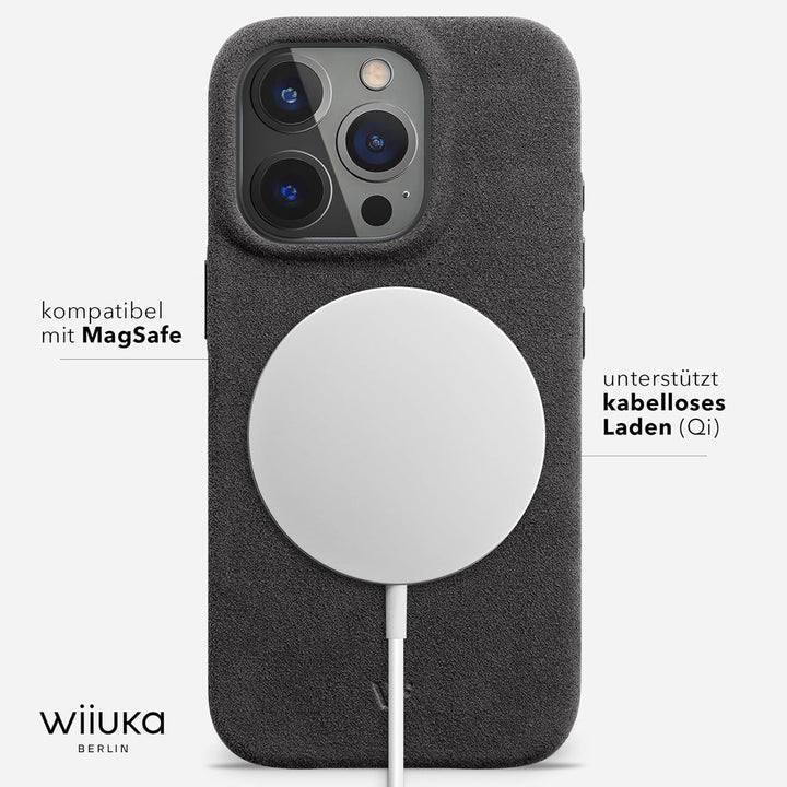 WIIUKA Hülle für iPhone 15 Pro Max, original Alcantara®, handgefertigt, extra Dünn, Premium Handyhül