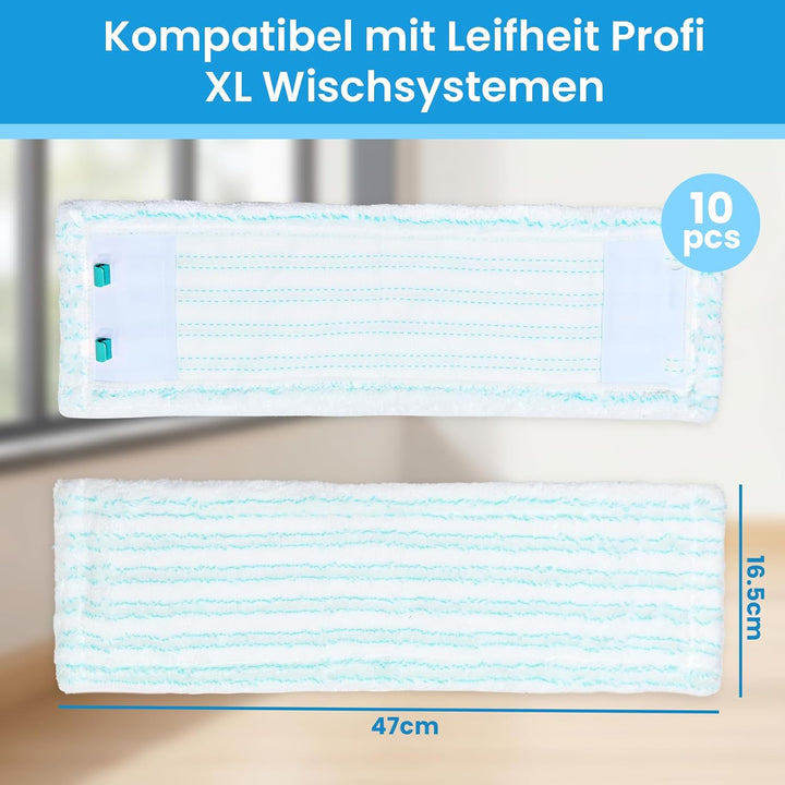 10 Stück Wischbezüge kompatibel mit Leifheit Profi XL Micro Duo / Cotton Plus, 47 x 16,5 cm Mikrofas