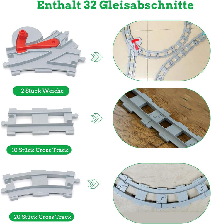 Cabeeskii Bausteine Zug Schienen Set, Spielzeug Eisenbahnschienen,bestehend aus Cross Track Gerade,
