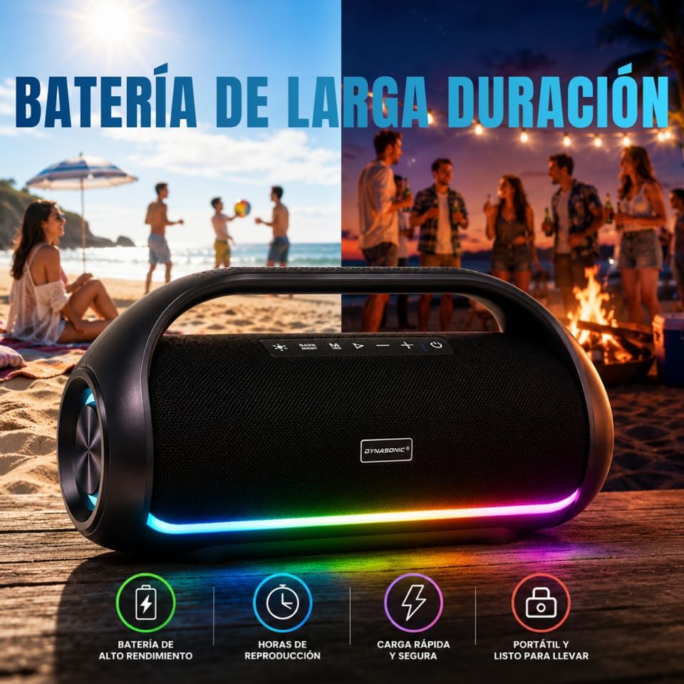 DYNASONIC S90 – IPX7 tragbarer Bluetooth Lautsprecher. Kabelloser Outdoor Lautsprecher. Stereoanlage