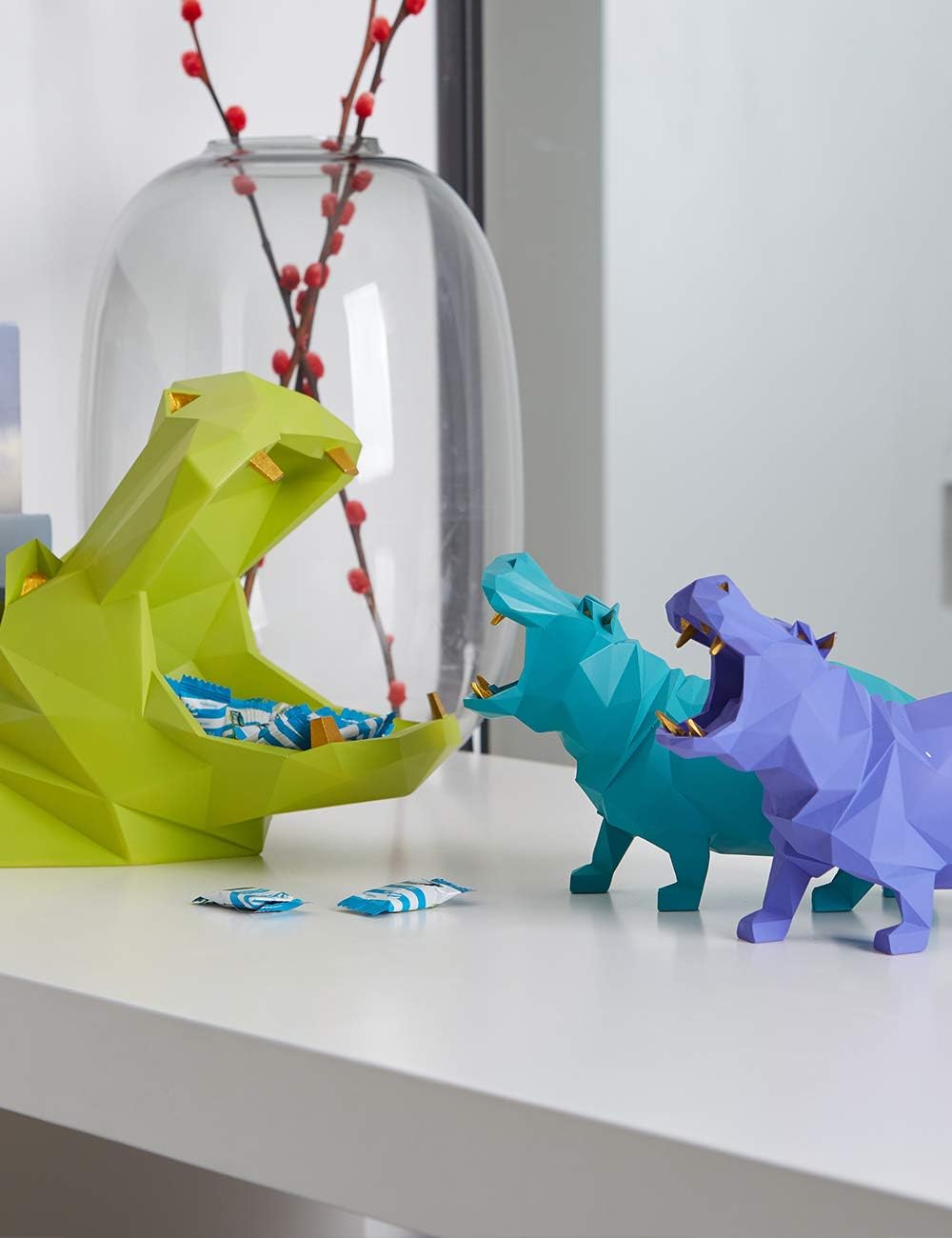 Amoy-Art Nilpferd Skulptur Arts Modern Dekor Statue Wohnzimmer Kunst Polyresin Violett Geschenk 18cm