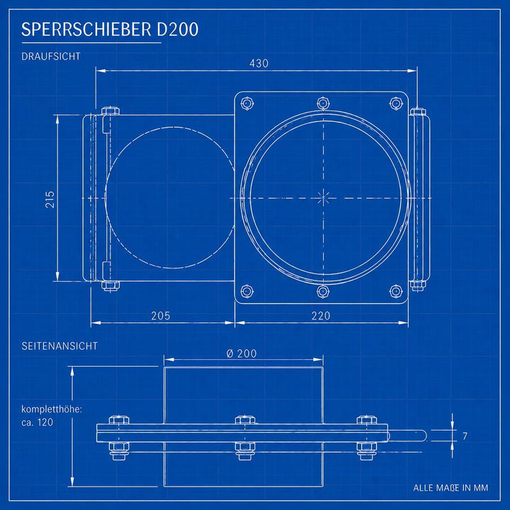 GENERISCH Absperrschieber Absauganlage | 200mm Durchmesser | BlastGate D200 mit manuellem Sperrschie